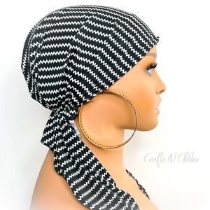 ❀ Bonnet Babe Bundle Abstract Cap Beanie Hair Hat Turban Gold Plated Earrings